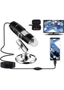 Microscope numérique USB 40X à 1000X Caméra endoscope à grossissement 8 LED avec étui de transport et support en métal Compatible pour Android