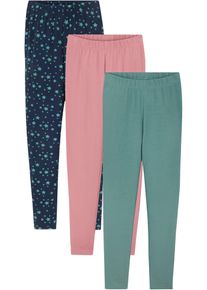bonprix Legginsy dziewczęce z bawełny organicznej (3 szt.) niebieski 104/110