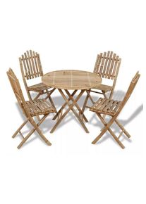 Les Tendances - Table ronde et 4 chaises de jardin bambou clair Kyca