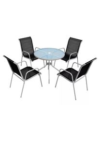 Tendances Table ronde et 4 chaises de jardin métal noir et blanc Castle