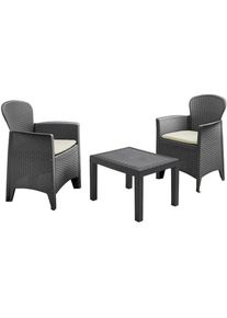 Salon pour intérieur ou extérieur akita Polirrattan gris 2 fauteuils table basse