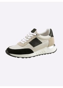 Heine Dames Sneaker in beige/zwart ,maat 37, Witt, 100% Runderleer