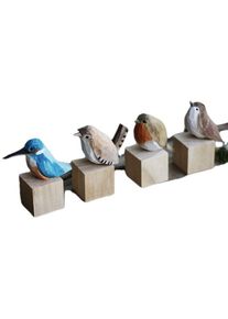Sculptures d'oiseaux en bois faites à la main ornement de bureau à domicile Figurines de Sculpture d'animaux, ensemble de 4 pièces