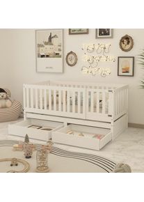 Modernluxe - Lit bébé 90x200cm - cadre de lit avec clôture - blanc + tiroir