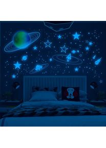 Lot de 1044 autocollants 3D réalistes phosphorescents en forme de points, d'étoiles et de lune pour décoration de mur, plafond, chambre d'enfant