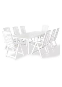 Les Tendances - Table rectangulaire et 8 chaises de jardin plastique blanc Camille