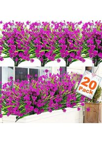 20 Bundles Extérieure Artificielle Faux Fleurs Arbustes Résistants Aux UV Plantes, Faux Plastique Verdure pour Intérieur Extérieur Plantes Suspendues