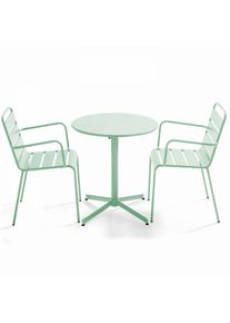 Oviala - Ensemble table de jardin et 2 fauteuils métal vert sauge - Palavas - Vert Sauge