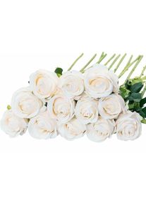 Lot de 12 Roses artificielles en Soie (Blanc) pour décoration d'intérieur, de fête de Mariage