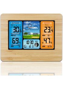 Écran couleur LCD prévisions météo réveil intérieur et extérieur thermomètre et hygromètre horloge 3373norcc bambou