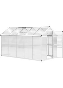Outsunny Serre de jardin aluminium polycarbonate 5,5 m² dim. 3,03L x 1,83l x 1,95H m fondation lucarne porte loquet - Transparent