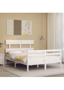 Cadre de lit avec tête de lit blanc 120x200 cm bois massif vidaXL White