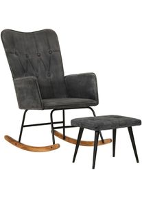 Chaise à bascule avec repose-pied Noir vintage Toile The Living Store Noir