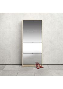 Meuble à chaussures avec quatre portes miroir et double profondeur, couleur chêne, 70,3 x 162 x 24,05 cm, avec emballage renforcé - Dmora