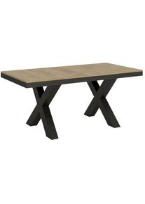 Tendances Table extensible 6 à 10 places l 120 à 224 cm bois clair et cadre métal gris foncé Tsara