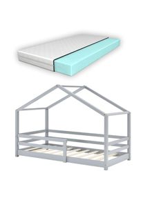 Lit de lit pour les enfants en forme de maison avec matelas 70x140 cm diverses couleurs Couleur : gris clair