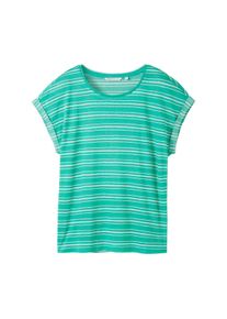 Tom Tailor Denim Damen T-Shirt mit Streifenmuster, grün, Streifenmuster, Gr. XXL, viskose