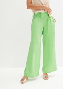 bonprix Mujer, Pantalón Marlene de mezcla vaporosa de lino, verde, 52