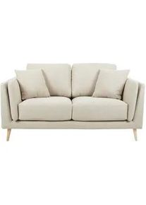 Miliboo Skandinavisches Sofa 2-Sitzer aus beigem Stoff und helles Holz VOGUE