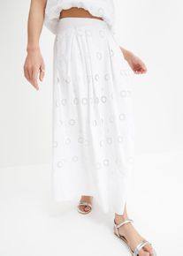 bonprix Sp&oacute;dnica maxi z bawełny organicznej z angielskim haftem, biały, 50