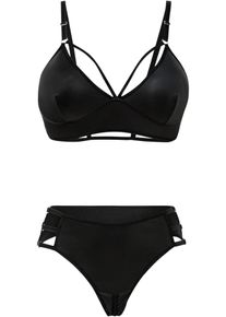 Brassière et string ouvert avec empiècement wetlook (ens. 2 pces) - noir - taille 46/48 (L) - bonprix