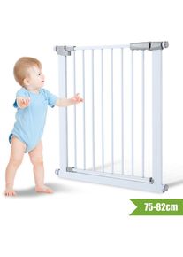 VINGO Barrière de sécurité enfant Fermeture Auto et Magnétique Sans Perçage 78cm Blanc Barrière à Pression Pour Bébé et Chiens pour escaliers et porte