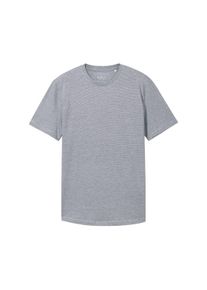 Tom Tailor Denim Herren T-Shirt mit feinem Streifenmuster, blau, Streifenmuster, Gr. M, baumwolle