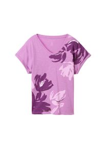 Tom Tailor Damen Print T-Shirt mit Bio-Baumwolle, lila, Print, Gr. M, baumwolle