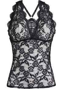 bonprix Femei Top din dantelă fină, negru, 38