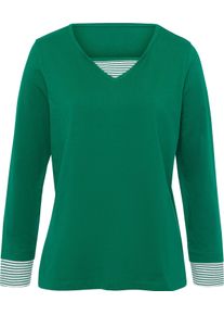 Damen Langarmshirt mit garngef&auml;rbten Streifen gr&uuml;n Gr&ouml;&szlig;e 52