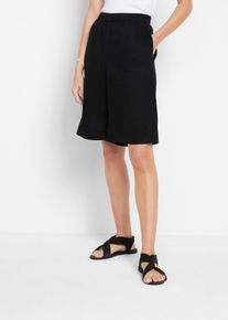 bonprix Dámska Bermudy s plátnom, vysoký pohodlný pás, čierna, 38