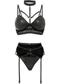 Bralette string jarretels (3-dlg. set) - zwart - maat 48/50 (XL) - bonprix