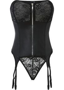 Bustier met jarretels en string (2-dlg. set) - zwart - maat 48/50 (XL) - bonprix