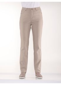 Dames 5-pocketsbroek met comfortband opzij in sesam ,maat 38, WITT, 98% Katoen, 2% Elastan