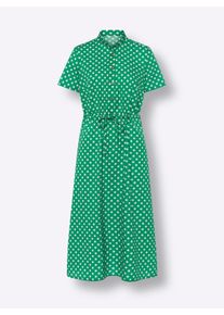 Dames Jurk in A-lijn met knoopsluiting, gestippeld in grasgroen/wit gestippeld ,maat 38, WITT, 100% Polyester