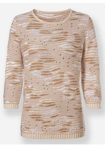 Damen 3/4 Arm-Pullover im Strickmuster-Mix in elfenbein-gemustert ,Größe 52, WITT, 50% Baumwolle, 50% Polyacryl