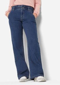 bonprix Dżinsy paperbag ze stretchem, Wide Leg, high waist niebieski 34