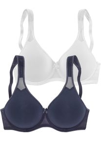 Petite Fleur Dames T-shirtbeha in marine en wit ,maat 70B, Witt, 90% Katoen, 5% Elastan, 5% Polyamide
