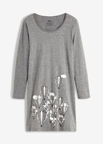 bonprix Kr&oacute;tka koszula nocna z długim rękawem, szary, 52/54