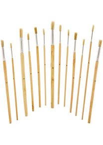 Round Tip Hog Hair Paint Brushes (Pack of 12) Long Handle, 6 Assorted Brush Sizes