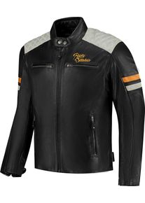 Rusty Stitches Jari V2, leather jacket , color: Black/Light Grey/Gold , size: M