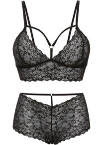 bonprix Biustonosz bustier + figi panty "ouvert" (2 części) czarny 32/34
