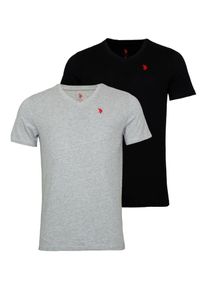 U.S. Polo Assn. Heren Shirt grijs gemêleerd / rood / zwart M
