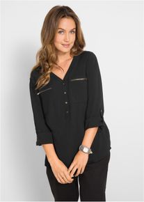 Viscose blouse met V-hals lange mouw - zwart - maat 44 - viscose - bonprix