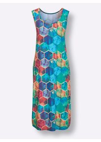 feel good Dames Zomerjurk met brede bandjes in turkoois/fuchsia bedrukt ,maat 36/38, Witt, 95% Viscose, 5% Elastan