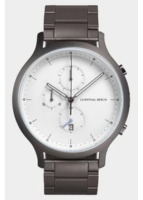 Men's Chronograph Watch - Dark Silver White - Surgical Steel Case, Sapphire Glass, Metal Strap - Date Display - 42mm , Quartz Movement by Ronda -