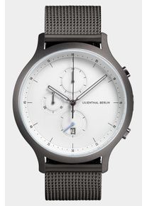 Men's Chronograph Watch - Dark Silver White - Surgical Steel Case, Sapphire Glass, Mesh Strap - Date Display - 42mm , Quartz Movement by Ronda -