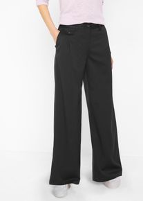 bonprix Spodnie Marlena high-waist z wygodnym paskiem z zakładkami czarny 38