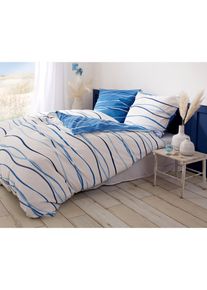 Kaksipuolinen pussilakanasetti aaltokuviolla, sininen, 1x 80/80 cm, 1x 135/200 cm, 100% puuvilla, bonprix