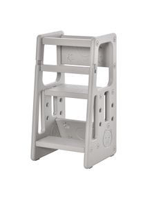HOMCOM Kids Step Stool Adjustable Standing Platform Toddler Kitchen Stool -Standing Tower for Kitchen Counter Learning Platform w/ Three Heights Grey | Aosom Ireland